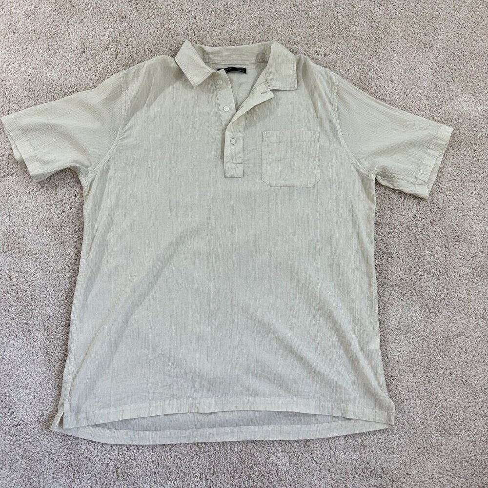 Plaza Italia Mens Shirt XXL Yellow Short Sleeve Henley Texture Lightweight Sheer